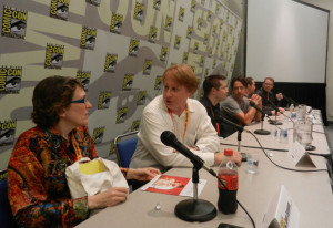 Kevin Grazier (middle) speaks with screenwriter Jane Espensen at the "Science of Science Fiction" panel at Comic-Con.